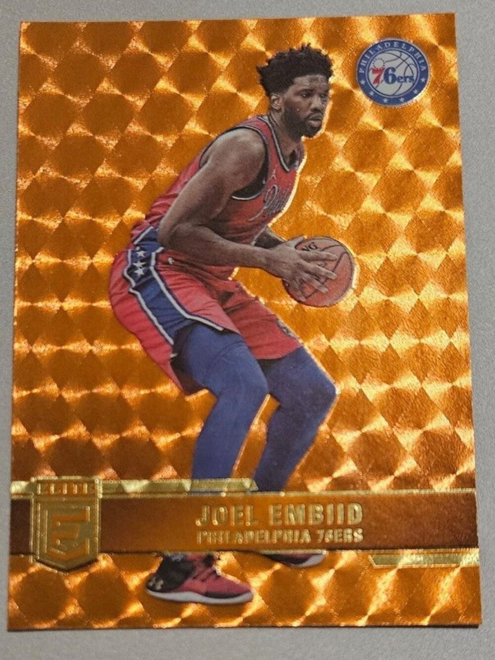2021-22 Panini Donruss Elite Joel Embiid #9 Orange Parallel Error Hard Print